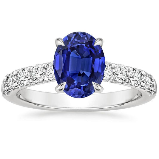 Damen Solitär mit Akzenten Ring Blauer Saphir & Diamanten 4 Karat - harrychadent.de