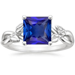 Damen Solitärring 5 Karat Prinzessin Blauer Saphirstein Weißgold
