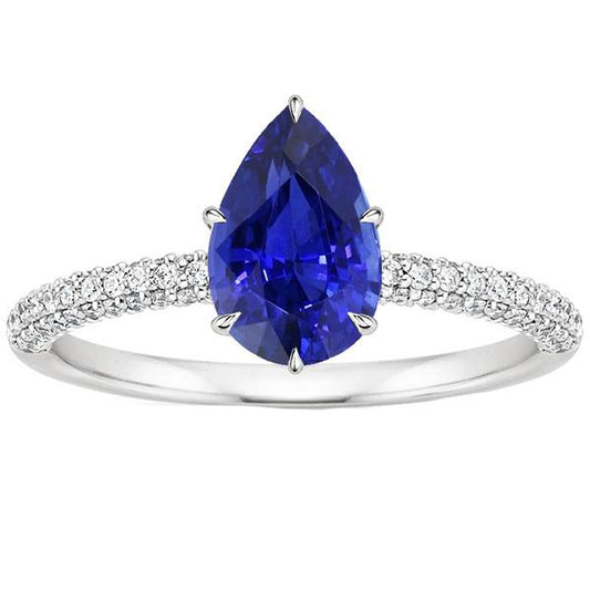 Damen Solitärring mit Diamantakzenten Birnenblauer Saphir 4 Karat - harrychadent.de