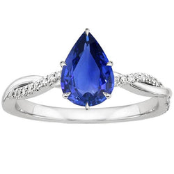 Damen Verlobungsring Aus der Erde Abgebauter Natürlicher Diamant & Birne Blauer Saphir Weißgold 5 Karat