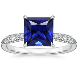 Damen-Verlobungsring Sri Lanka Saphir und Aus der Erde Abgebauter Natürlicher Diamant 5,25 Karat