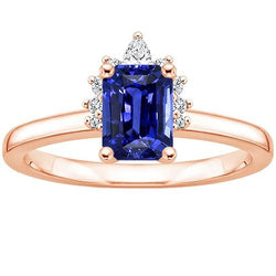 Damen Verlobungsring Strahlend Blauer Saphir & Aus der Erde Abgebauter Natürlicher Diamant 3.50 Karat