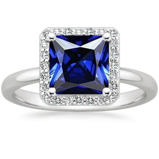 Damen Weißgold Diamant Halo Princess Blauer Saphirring 5.50 Karat - harrychadent.de