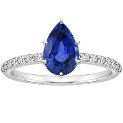 Damen Weißgold Schmuck Birne Blauer Saphir & Aus der Erde Abgebauter Natürlicher Diamant Ring 5 Karat