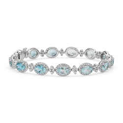 Damenarmband mit Aquamarin und Aus der Erde Abgebauter Natürlicher Diamanten 40,25 Karat 14K Weißgold