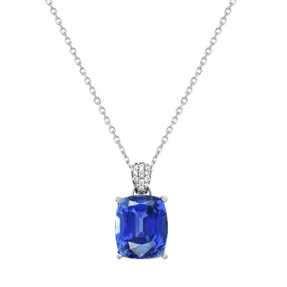 Damenhalskette mit ovalem Anhänger aus blauem Saphir und Diamanten von 1,75 Karat