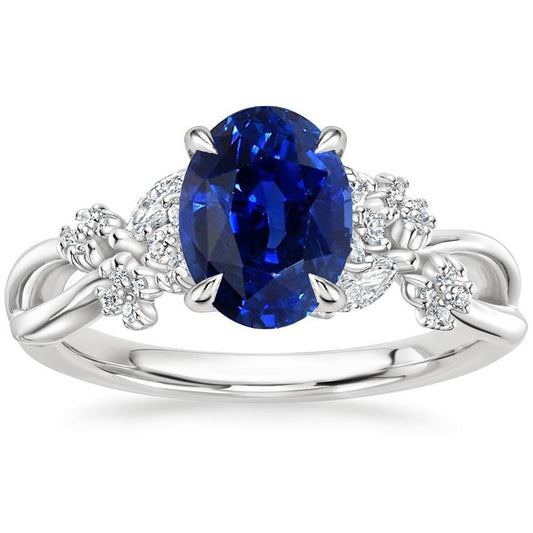 Damenring Blauer Saphir & Marquise Runde Diamant Akzente 3.50 Karat - harrychadent.de