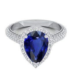 Damenring Halo Ceylon Saphir & Pavé mit runden Aus der Erde Abgebauter Natürlicher Diamanten 4 Karat