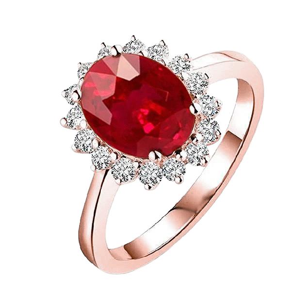 Damenring aus 14 Karat Roségold mit Rubin und rundem Diamanten im Ovalschliff 8.50 Ct - harrychadent.de