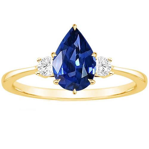 Damenring mit 3 Steinen runder Diamant & Birne Ceylon Saphir 6,20 Karat - harrychadent.de