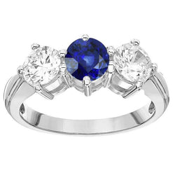 Damenring mit 3 Steinen runder blauer Saphir Aus der Erde Abgebauter Natürlicher Diamanten Schmuck 5.50 Karat