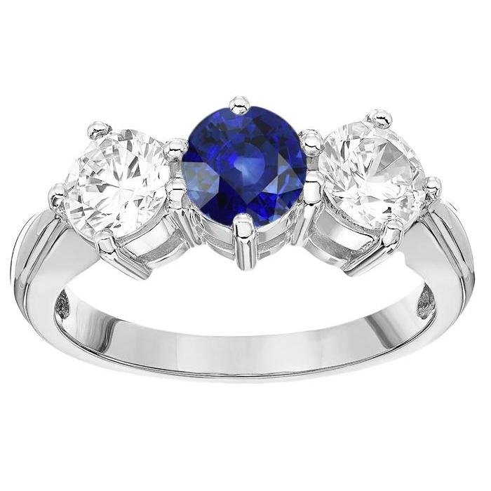 Damenring mit 3 Steinen runder blauer Saphir Diamanten Schmuck 5.50 Karat - harrychadent.de