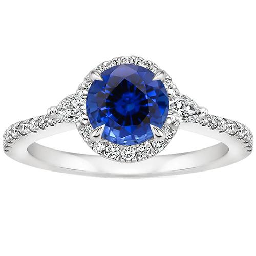 Damenring mit Birnendiamant und rundem Ceylon-Saphir-Edelstein 3 Karat - harrychadent.de