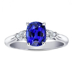 Aus der Erde Abgebauter Natürlicher Diamant 3 Stein Birne & Oval Blauer Saphir Ring 3 Karat Damenschmuck