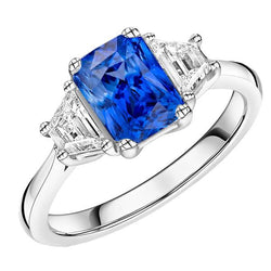 Aus der Erde Abgebauter Natürlicher Diamant 3 Stein Saphir Ring Trapez Steine Konischer Schaft 3 Karat