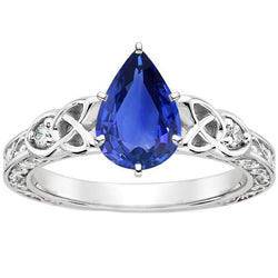Diamant 3 Steine Ring Birne Ceylon Saphir Vintage Style 4,25 Karat