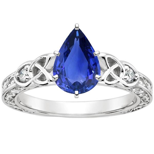 Diamant 3 Steine Ring Birne Ceylon Saphir Vintage Style 4,25 Karat - harrychadent.de
