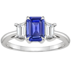 Aus der Erde Abgebauter Natürlicher Diamant 3 Steine Ring Smaragd Ceylon Saphir & Aus der Erde Abgebauter Natürlicher Diamant 3,50 Karat