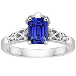 Diamant 3 Steine Ring Smaragdblauer Saphir Vintage Style 3,25 Karat