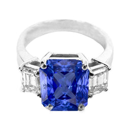 Diamant 3 Steine Ring Strahlender Saphir & Smaragd Geformt 3,50 Karat