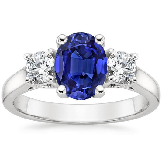 Diamant 3 Steine Verlobungsring Oval Blauer Saphir 2.50 Karat - harrychadent.de