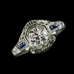 Diamant Alteuropäischer Ring & Prinzessin Blauer Saphir 2.25 Karat