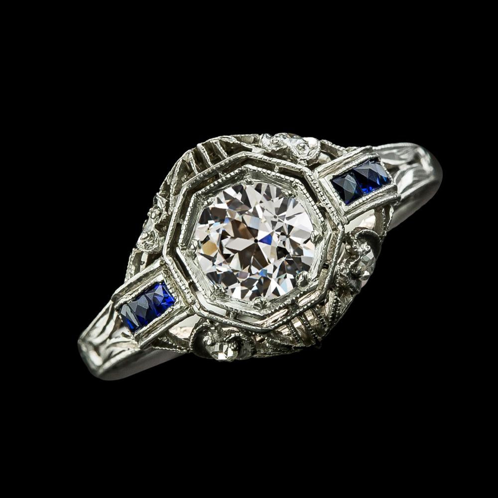 Diamant Alteuropäischer Ring & Prinzessin Blauer Saphir 2.25 Karat - harrychadent.de