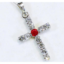 Aus der Erde Abgebauter Natürlicher Diamant-Anhänger Rubin 3,25 Karat Kreuz Weißgold 6.35 Cm