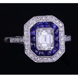 Diamant Antique Style Ring 4,50 Karat Blaue Saphire Damenschmuck