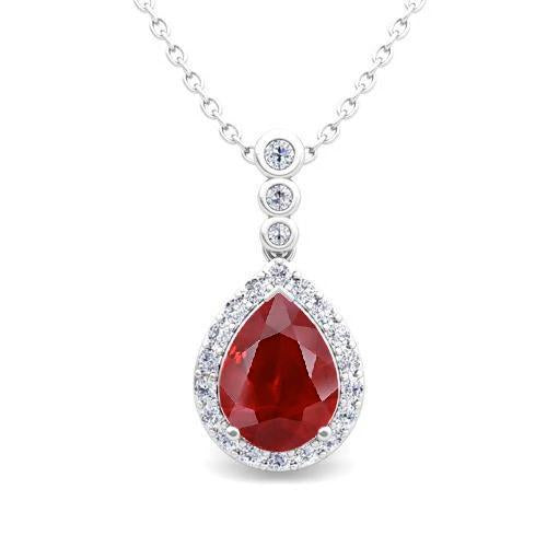Aus der Erde Abgebauter Natürlicher Diamant & Birnenschliff Rubin Edelstein Anhänger Halskette 4.50 Karat WG 14K