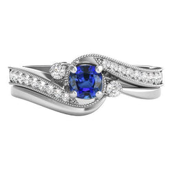 Diamant Blauer Saphir Ehering Set 3 Steine Twisted Style 2 Karat