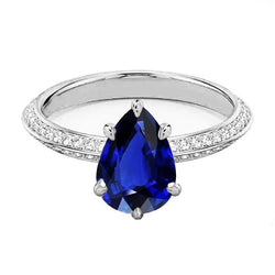 Aus der Erde Abgebauter Natürlicher Diamant Ceylon Saphir Ehering Krappenset Schmuck 3,50 Karat