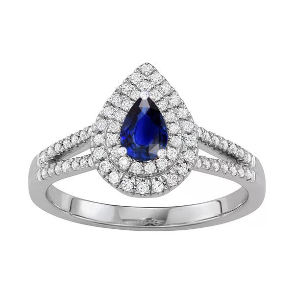 Diamant Doppel Halo Birne Blauer Saphir Ring Split Shank 3 Karat - harrychadent.de