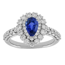Aus der Erde Abgebauter Natürlicher Diamant Doppel Halo Ceylon Saphir Ring Flower Style 4,50 Karat