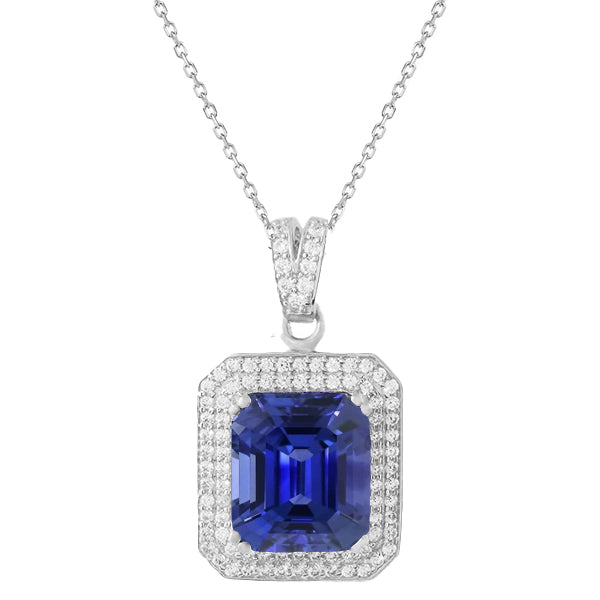 Diamant Double Halo Anhänger Smaragd Ceylon Saphir 3,75 Karat