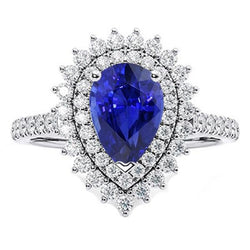 Aus der Erde Abgebauter Natürlicher Diamant Double Halo Ring Flower Style Birne Blauer Saphir 5.50 Karat