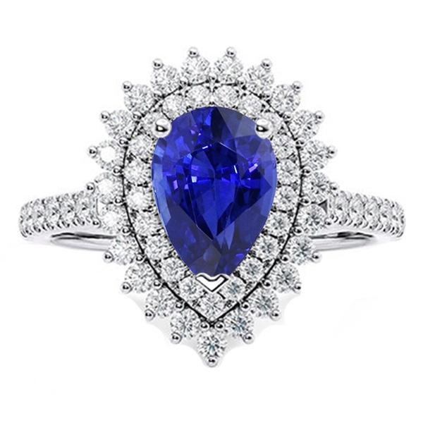 Diamant Double Halo Ring Flower Style Birne Blauer Saphir 5.50 Karat - harrychadent.de