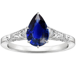Aus der Erde Abgebauter Natürlicher Diamant-Drei-Steine-Ring Antik-Stil Birnenschliff 3,25 Karat