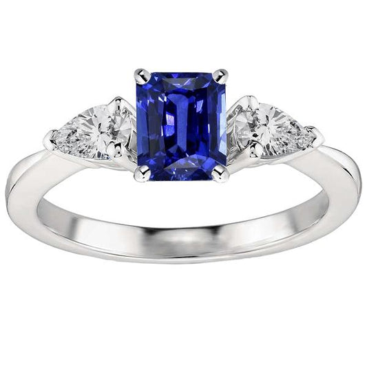 Diamant-Drei-Steine-Ring in Radiant Shaped Deep Blue Saphir 2,50 Karat - harrychadent.de