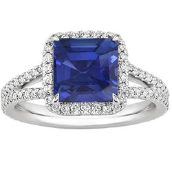 Aus der Erde Abgebauter Natürlicher Diamant-Edelstein-Ring 5 Karat Halo Natürlicher blauer Saphir Goldschmuck
