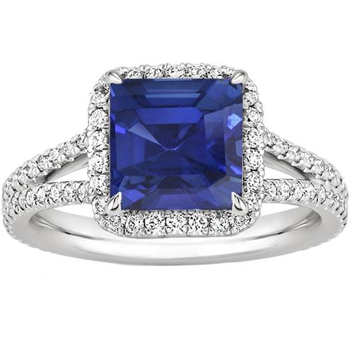 Diamant-Edelstein-Ring 5 Karat Halo Natürlicher blauer Saphir Goldschmuck - harrychadent.de