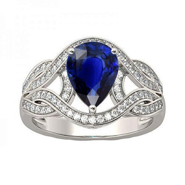 Diamant Edelstein Ring Birne Vintage Style Ceylon Saphir 3 Karat Gold - harrychadent.de