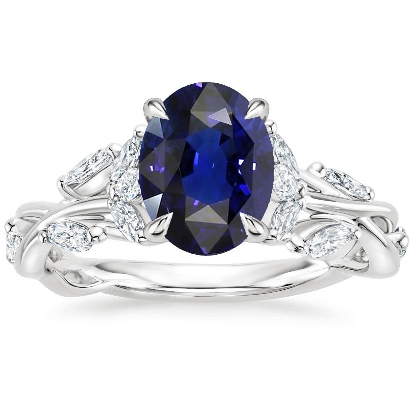 Diamant-Edelstein-Ring Blatt-Stil Ovalschliff Blauer Saphir 5 Karat - harrychadent.de