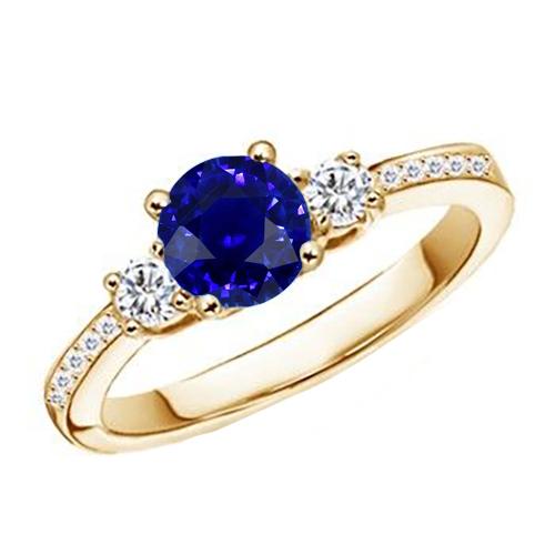 Diamant Edelstein Ring Blauer Saphir 2 Karat 3 Steine Stil Gelbgold - harrychadent.de