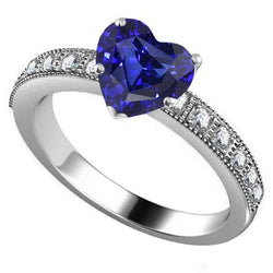 Aus der Erde Abgebauter Natürlicher Diamant-Edelstein-Ring Herzförmiger blauer Saphir-Schmuck 3,50 Karat