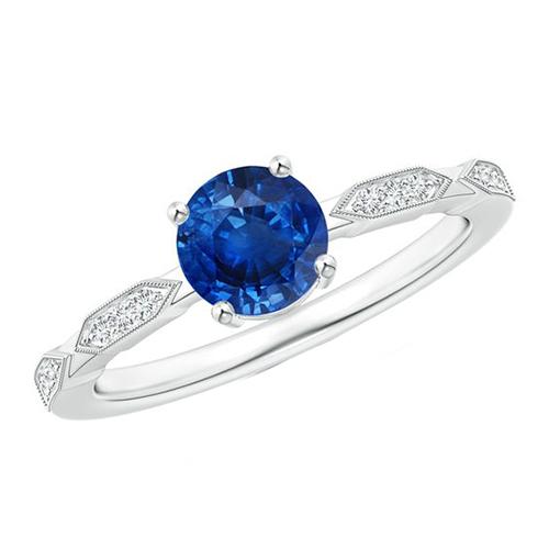 Diamant-Edelstein-Ring Vintage-Stil runder blauer Saphir 2.25 Karat - harrychadent.de