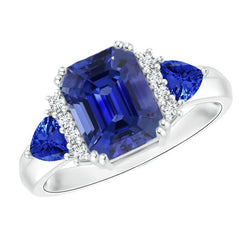 Diamant-Edelstein-Schmuck Smaragd & Birne Blauer Saphir Ring 4 Karat