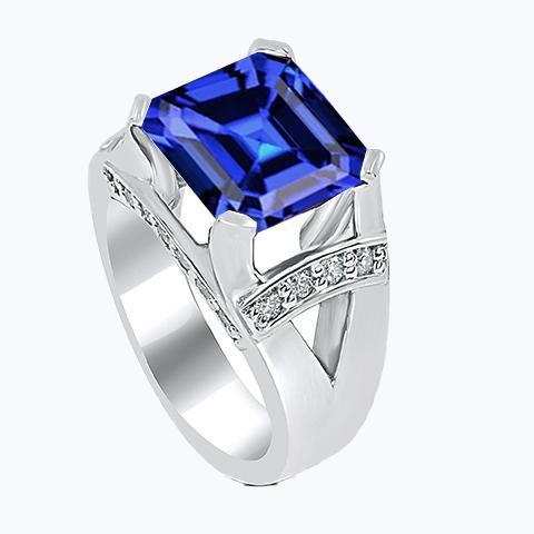 Diamant Ehering Asscher Blue Sapphire Gold V Split Shank 3 Karat - harrychadent.de