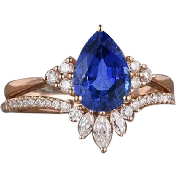 Diamant Ehering Set Blauer Saphir Marquise & Rund 4 Karat - harrychadent.de