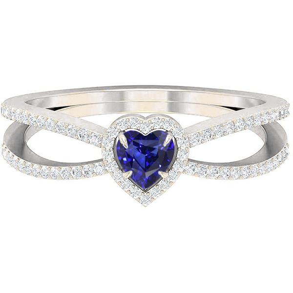 Diamant Ehering Set Herz Blauer Saphir 2,50 Karat Split Shank - harrychadent.de